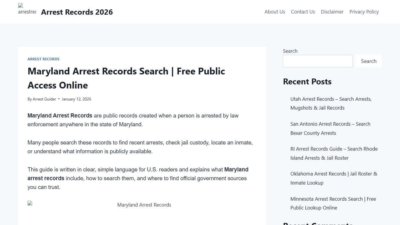 Maryland Arrest Records Search Free Public Access Online