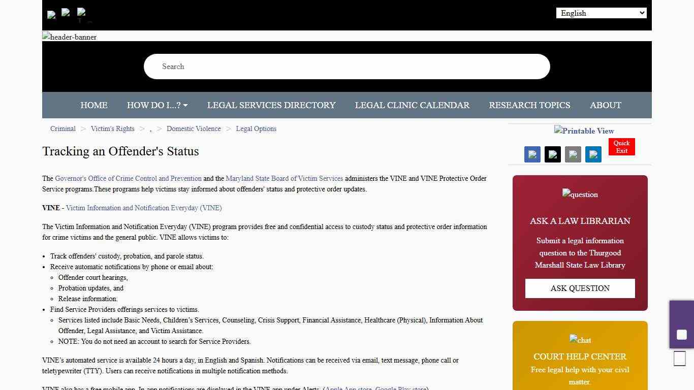 Tracking an Offender's Status The Maryland People's Law Library